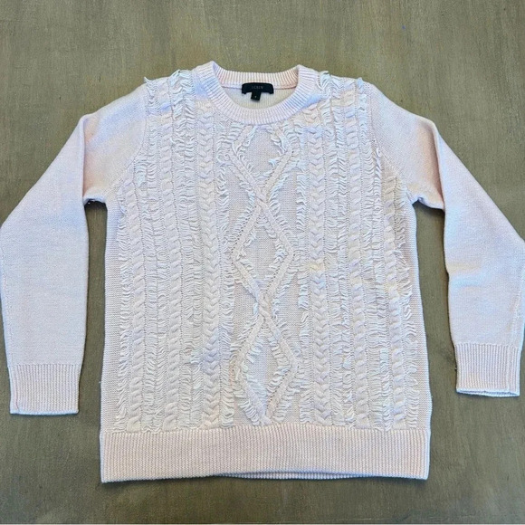 J. Crew Sweaters - J Crew Women’s Pink Cable Knit Fringe Sweater 100% Merino Wool Size S